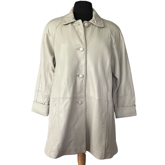 Jacqueline Ferrar Vintage Oversized Cream Leather Trench Coat - Picture 1 of 16